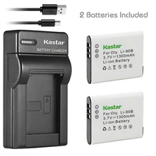 Kastar 2 LI-90B/92B Battery + Charger for Olympus SH-50 XZ-2 TG-Tracker SP-100EE