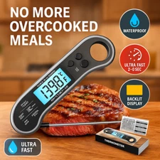 Instant Read Digital Meat Thermometer Waterproof for Cooking Grill BBQ Turkey