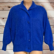 STILLMAN STUDIO Fuzzy 80% Angora Vintage Royal Blue Button Front Lined Jacket