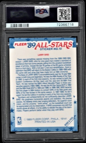 1989 FLEER STICKER LARRY BIRD #10 BOSTON CELTICS HOF PSA 8 NM-MT - Picture 2 of 2