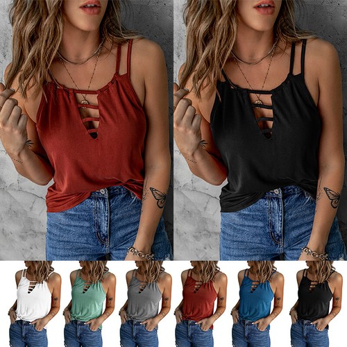 Damen Tank Tops Camisole Cami Weste Urlaub Casual Plus Size Strappy Beach T) ≌ - Picture 3 of 18