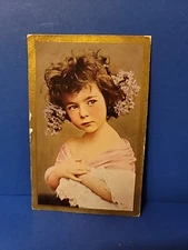 Antique 1910 VALENTINE Postcard Color Photo Pretty Child Flowers Hair Lacy Shawl