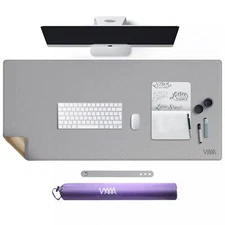 Cork & Leather Desk Mat 43.3“ x 19.7” Dual Sided Leather Desk Pad Waterproof ...