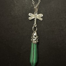 Malachite Lab Created Gem Dragonfly Necklace Chakra Reiki Healing Amulet