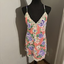 Vintage Victoria's Secret GoldLabel Floral Pink Slip Dress Gown Medium-EUC