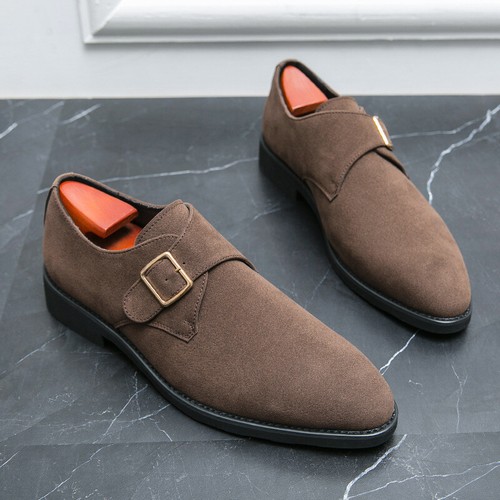 Herren Kunst-Wildleder Spitz zulaufend Schnalle Riemen Leger Oxford-Schuhe Leger Mode Schuhe - Bild 7 von 9