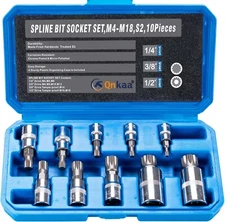 Spline Socket Bit Set 10pcs Square Triple Silver M4, M18