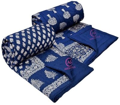 Indian Floral Print Quilt, Handmade Organic Cotton Quilt, Twin Sizes [Set Of 2]