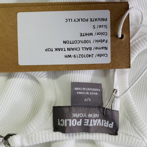 PRIVATE POLICY Size S Ball Chain White Cotton Blend Ribbed Tank Casual Top - Picture 4 of 7