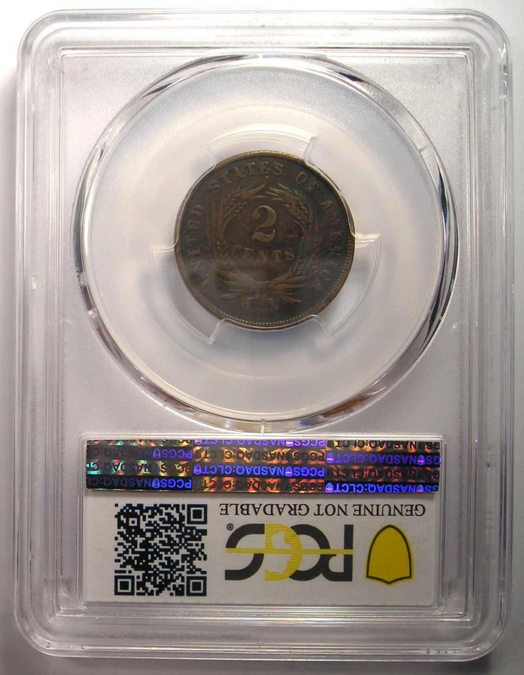 1864 "Small Motto" Two Cent Coin 2C - PCGS VF Details - Rare Small Variety! - Image 3 of 4