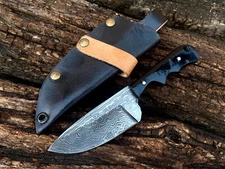 SHARDBLADE CUSTOM HANDMADE DAMASCUS STEEL HUNTING MINI NECK KNIFE HORN HANDLE