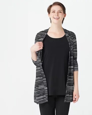 Susan Graver Printed Novelty Knit Cardigan ONLY Black XS A374070