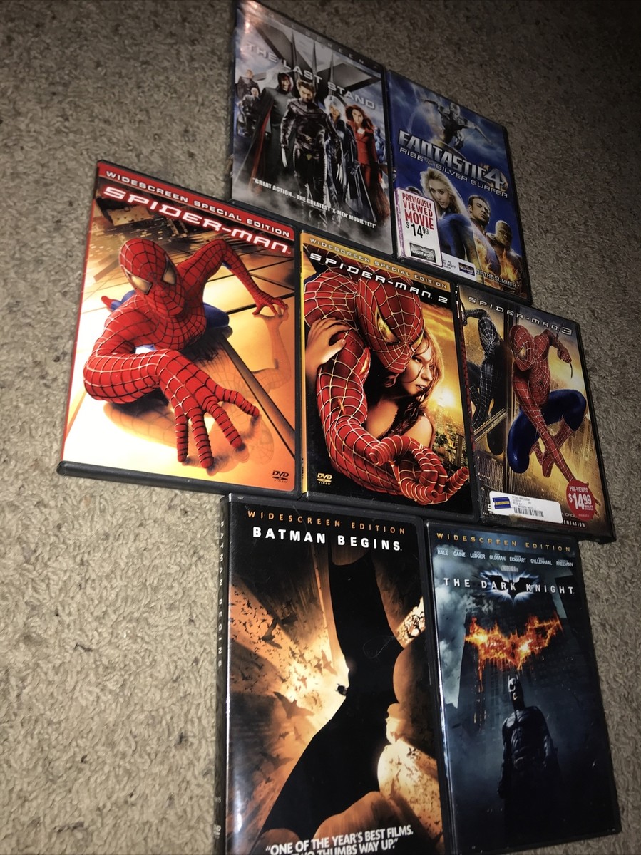 7 Superhero DVDs X-men Last Stand Spider-man 1 2 3 Dark Knight