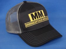 Minneapolis Moline Tractor Hat - Gold Logo - Black And Dark Gray Mesh - Snapback
