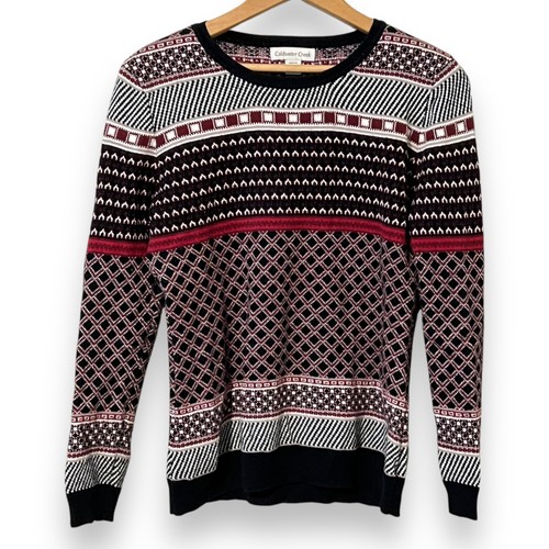 Coldwater Creek rot schwarz Fair isle Strickpullover Damen klein Kaschmir Baumwolle