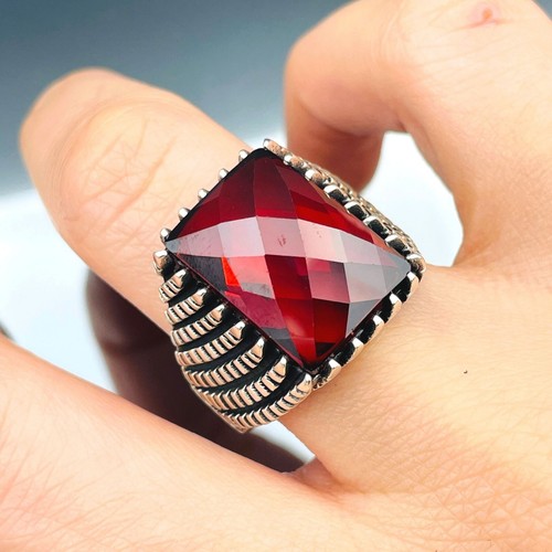 Men Simulated Ruby Stone 925 Sterling Silver Ring Handmade Fashion Cool Gift Him - Picture 9 of 12