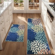 Blue Kitchen Mat Set of 2, Non Slip Boho Kitchen Rug for Floor,Farmhouse Outd...