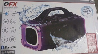 QFX Waterproof Boom Box Speaker, High Powered, Bluetooth, LED Lights, Portable