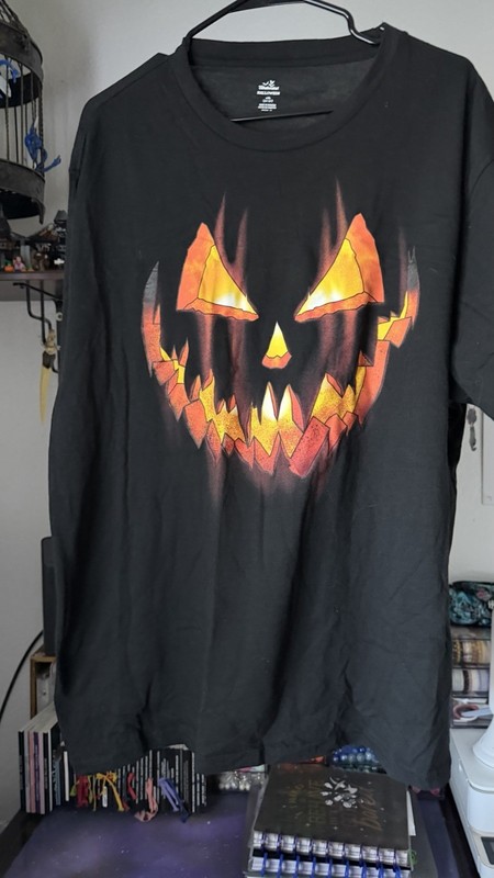 Men's Black Jack-o'-Lantern Graphic Crew Neck Short Sleeve Cotton T-Shirt XL