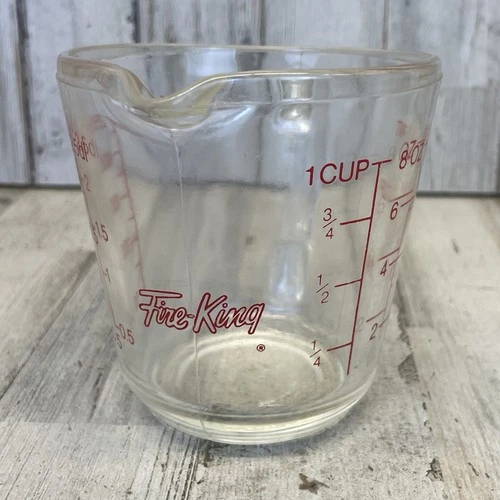 Vintage Fire-King Anchor Hocking Glass Measuring Cup 8 oz 1 Cup #496 Red Letters