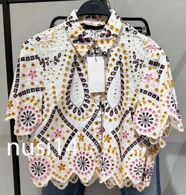ZARA NEW WOMAN CROP EMBROIDERED EYELET SHORT SLEEVE SHIRT XS-XL