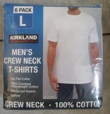 NEW 6 pack of Kirkland T Shirts men's White Crew Neck 100 Cotton Tees PICK SIZE