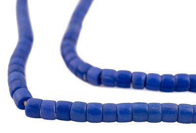 Old Cobalt Blue Kenya Turkana Beads 6mm Ghana African Cylinder Glass Handmade