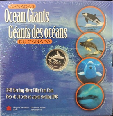 1998 50C CAN SILVER Canada's Ocean Giants Coin Humpback Whale - .28 oz. SILVER