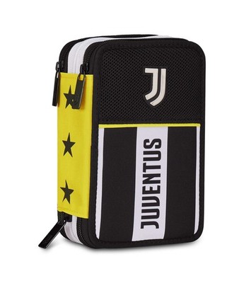 Juventus Federmäppchen für die Schule mit 3 Reißverschlüssen, schwarz, Stifte...