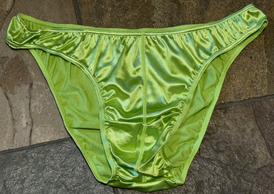 Low Rise NEON Green SATIN  XXL Nylon Pouched Bikini Brief Underwear NWOT NEW