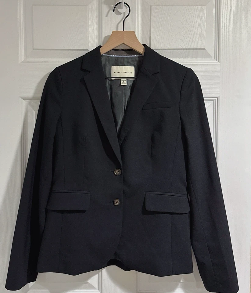 Conjunto de traje blazer de lana negra Banana Republic Martin Fit (6) y pantalones de pierna ancha (8) Foto 3 de 4