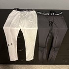 2 Pairs Under Armour Heat Gear Compression Pants Leggings Youth S Gray/ White