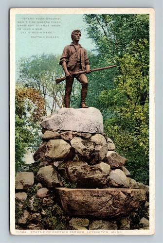 Lexington MA-Massachusetts, Statue Of Captain Parker Vintage Souvenir Postcard