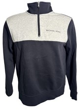 Michael Kors Sweatshirt Mens Small Black Gray 1/4 Zip Mock Neck Fleece Pullover