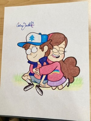 Gravity falls drawing Dipper and Mable pines standard artwork