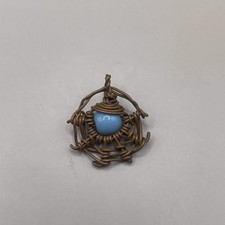 Aura Blue Glass Bead Pendant Copper Wire Wrapped Gemstone Handmade Jewelry