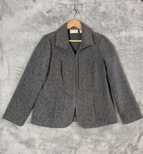 Chico  s Gray Tonal Paisley Stretch Knit Blazer Jacket Size 1 Medium 8  10