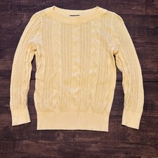 Ann Taylor LOFT Cable Knit Pullover Sweater Crew Neck Yellow S Long Sleeve