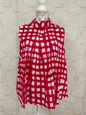 MARNI X UNIQLO Red Check Pattern Sleeveless Blouse