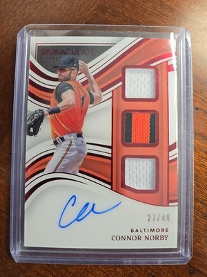 2023 Panini Immaculate Connor Norby /49 Auto Triple Patch Card Orioles