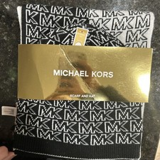 Michael Kors Signature MK Logo Print Scarf and Hat Set NWT