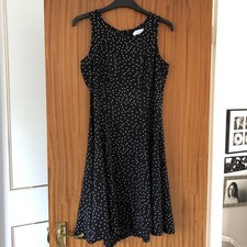 Blue Vanilla Ladies Crepe Style Black/White Polka Dots Smartcasual Work Dress, 8