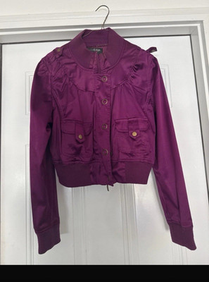 Urban Edge Women's Purple Bomber Jacket Size M Short Button Front Pockets