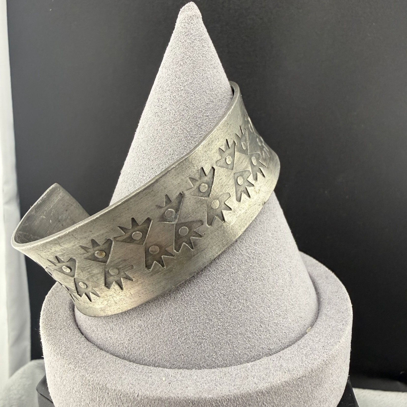 Vintage Denmark Pewter Cuff Bracelet Signed Hand Made Signed  7””