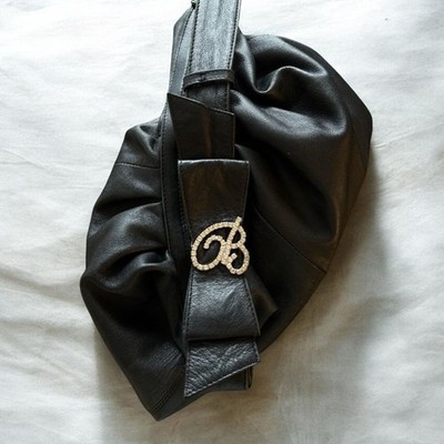 Rare Blumarine Vintage Black Leather Hobo Bag Rhinestone B Detail