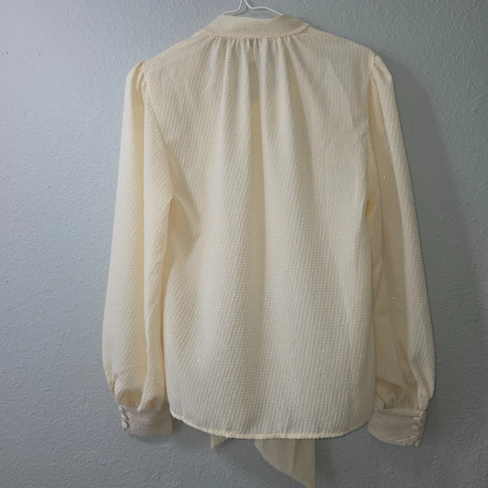 Blusa transparente única vintage beige punto suizo cuello lazado talla L (10-12) Foto 2 de 4