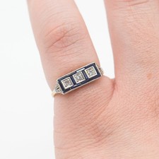 Gr. 56 - Art déco Saphir & Diamant 0,13 ct. Gelb- & Weißgold 750/18K Ring