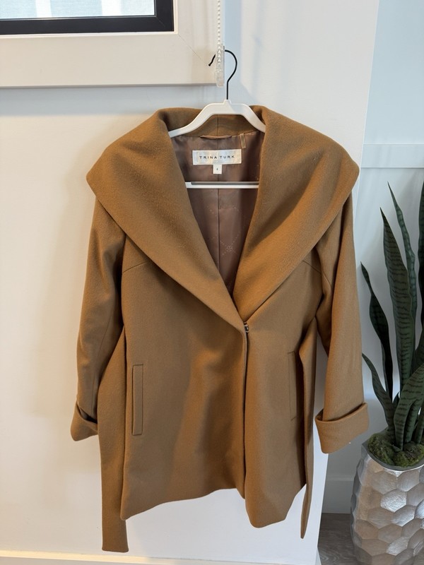 Trina Turk Women's Brown Short Jacket Full Zip Collared Pockets Long Sleeve 8