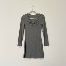 SHEIN Gray Long Sleeve Mini Dress Ruched Buttons Women’s Sz S Lettuce Trim
