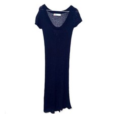 FP Beach Ribbed Open Knit Front Slit Midi Dress - Black XS